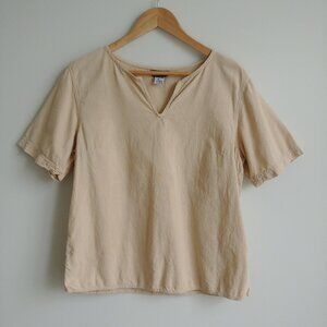 Magic Mountain handmade in Ecuador 100% cotton tan blouse tee shirt Large